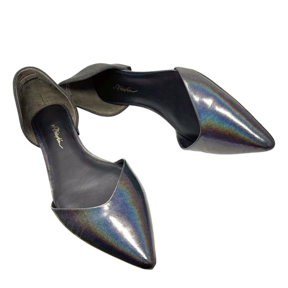 3.1 Phillip Lim Devon Iridescent‎ Leather Gray Suede D'Orsay Flats - Picture 1 of 12